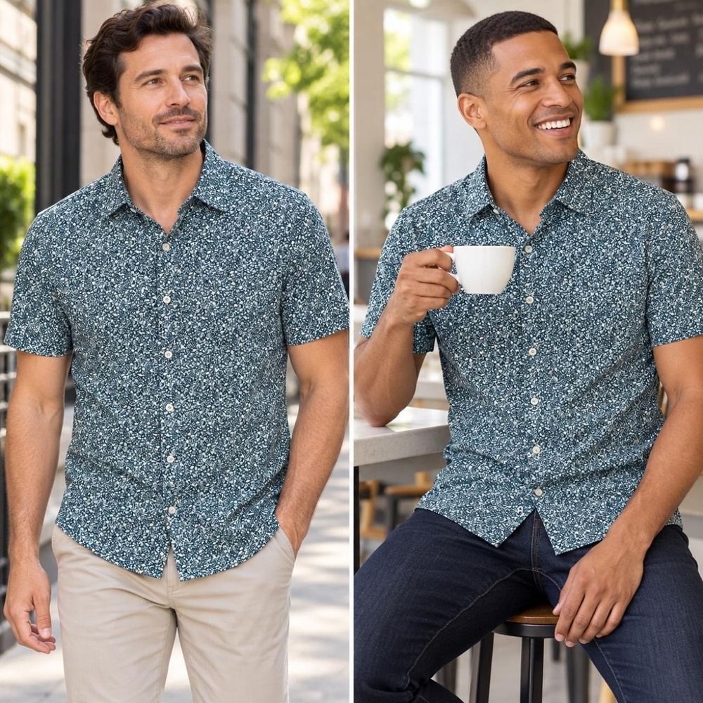 UNTUCKit James-Perf-SS Shirt Mens XL Tea Floral Slim Fit Performance Golf Resort
